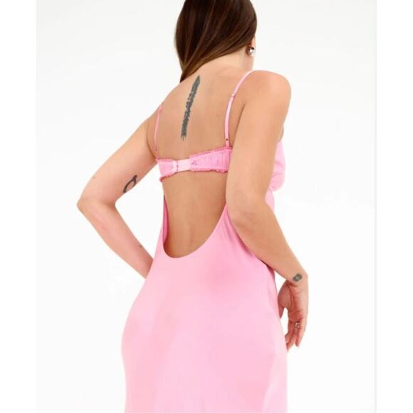Rumored Monroe Midi Dress Bonbon Pink MEDIUM Satin Flowy Cocktail‎ Sexy - Picture 4 of 11